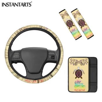 

INSTANTARTS Polynesian Tortoise 3D Pattern Center Console Armrest Pad Car Interior Accessories Set Steering Wheel Cover Full Set