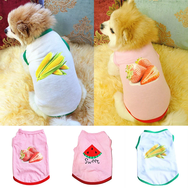 Ropa de verano para perros pequeños, camiseta de algodón con estampado comida, para cachorros, ropa para perros de raza pequeña|Chalecos para perro| - AliExpress