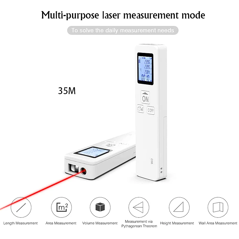 Portable Mini Handheld Laser Distance Meter 35M Digital Laser Rangefinder LCD Distance Area Volume Room Measurement Range Finder
