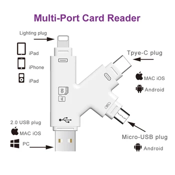 

4 in 1 Card Reader Type C Micro USB Adapter Micro SD Card Reader Card for iPhone / iPad Smart OTG