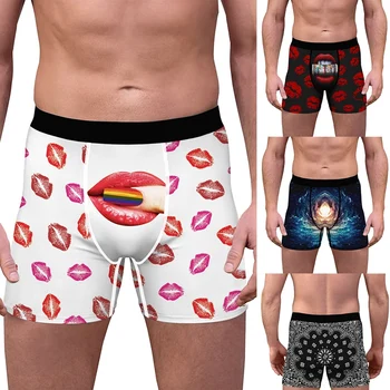 

Digital Printing Men'S Sexy Sterile Panties Funny Card Comfortable Inner Wear Flat Pants
