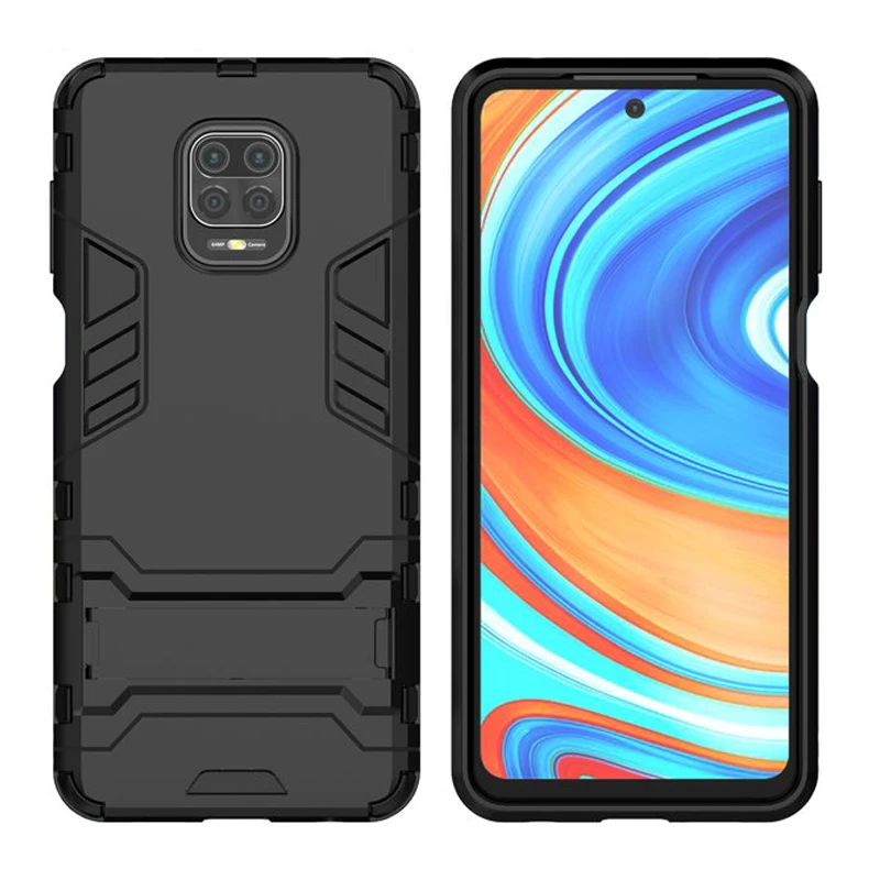 

Shockproof Case For Xiaomi Redmi Note 9S Silicon + Hard PC Armor Cover For Redmi Note 9S Fashion Invisible Bracket Phone Cases