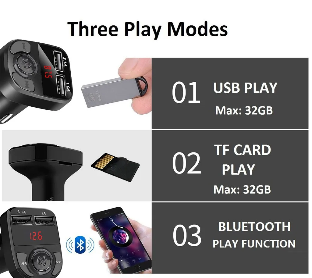 FM трансмиттер автомобильный с поддержкой Bluetooth 4 1 и 2 мя USB портами|Автомобильный