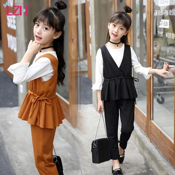 

LZH 2020 Autumn Fashion Slim Kids Clothes Girls Cotton Kids' Things Round Neck Costume For Girls Solid Color Children's 3Pcs set