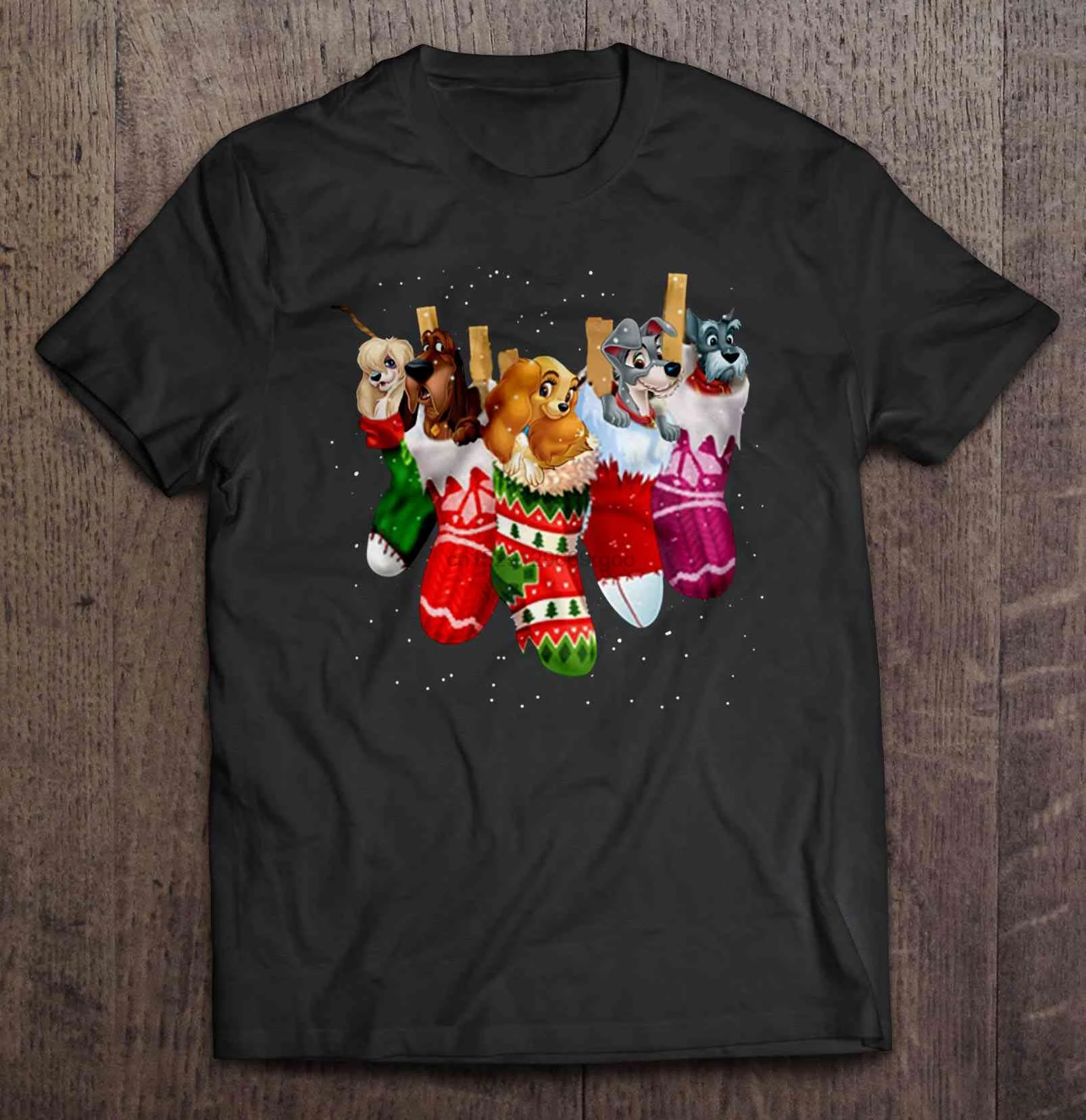 

Men T Shirt Christmas Stockings Lady And The Tramp Dogs Version Women t-shirt