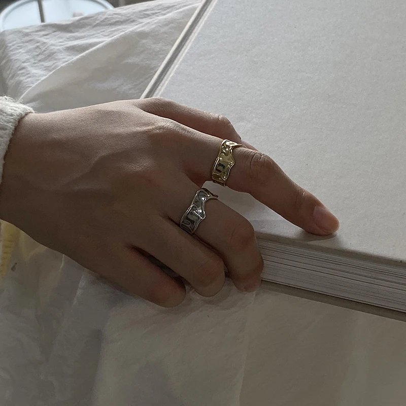 Peri'sBox изогнутые волнистые окантованные кольца оригинальной формы 925 пробы серебряные геометрические кольца для женщин шикарное измельченное минималистское кольцо