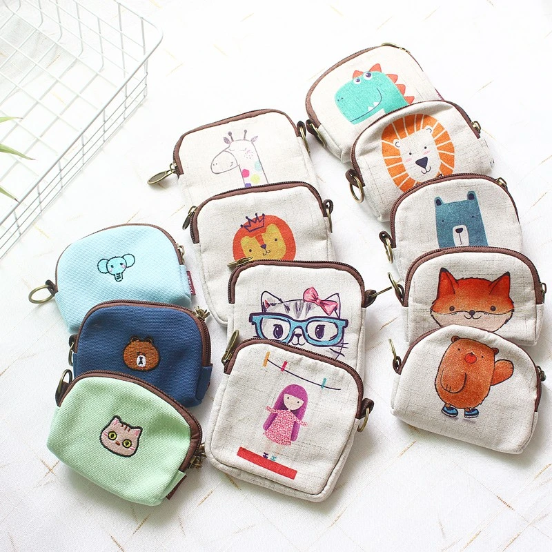 Monedero con estampado de animados para Mini bolsa de tela de algodón, monedero portátil para cambio de de crédito, cartera pequeña para niñas y - AliExpress