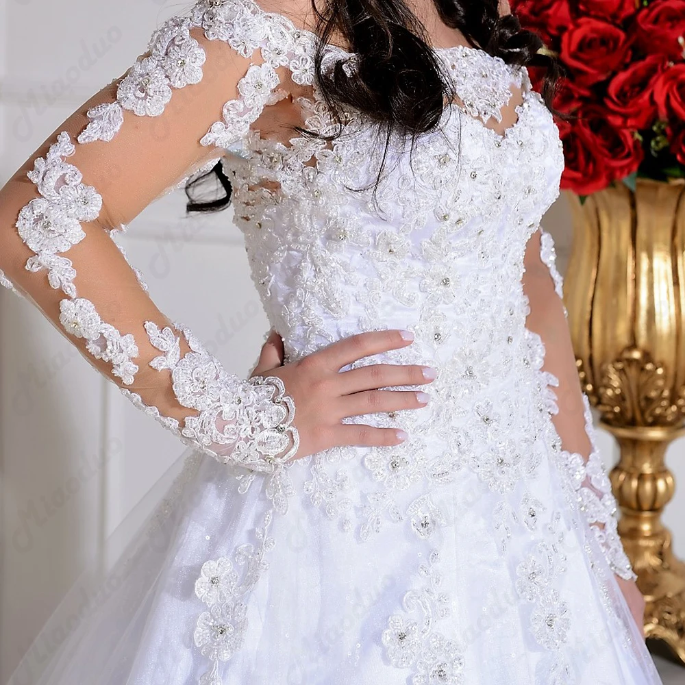 Miaoduo Vestidos de noiva sereia branco abiti da sposa Иллюзия кнопка назад аппликационные Жемчужины для