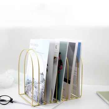

Nordic Iron Bookshelf Desktop Small Storage Bookshelf Rack Office Desktop Document Storage Rack for Book Magazine File (Golden)