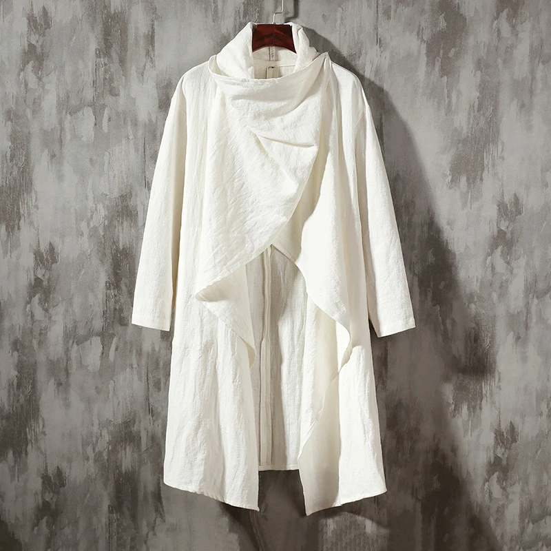 Chinese Traditional Dress Plus Size Cotton Linen Windbreaker Retro Long Cloak Men Tibetan Clothing Oversized Hanfu Male