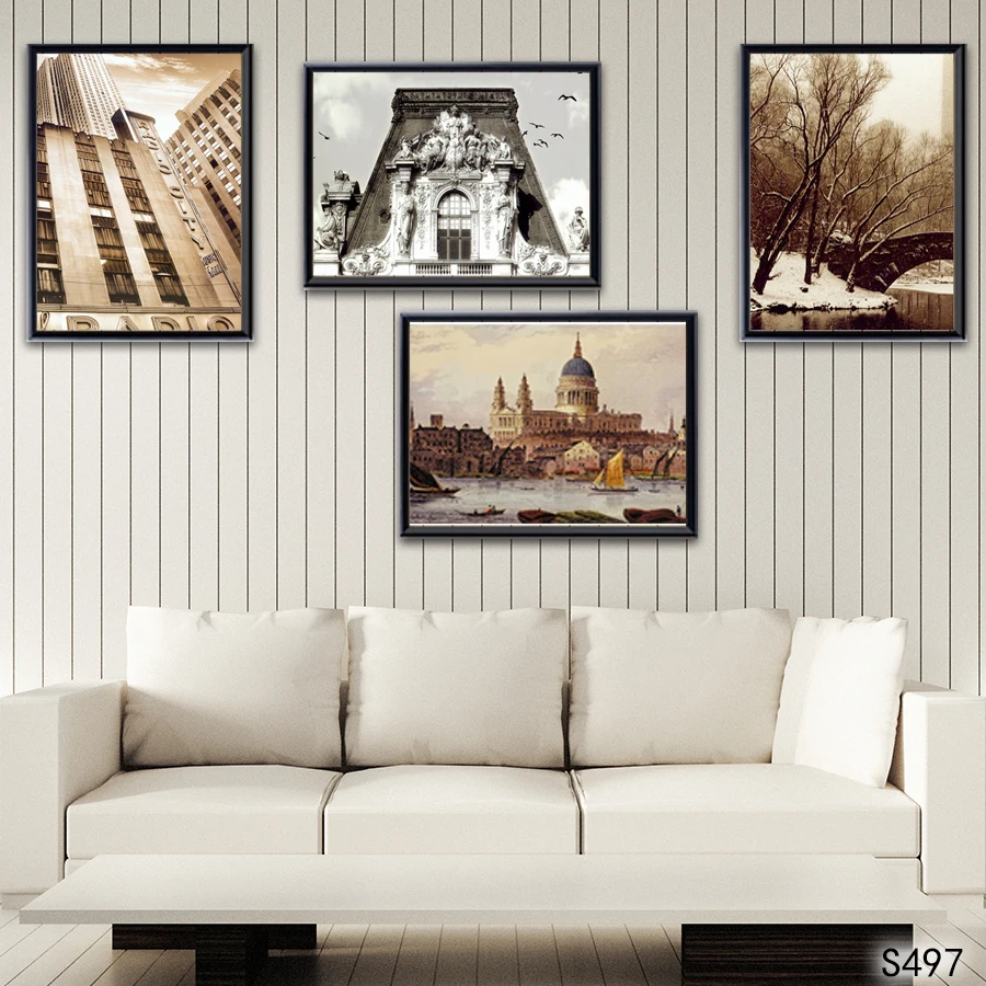 

Abstract Oil Painting Print on Canvas 4pcs Paris Tower London Booth Bus View Canvas Art Printing Wall Art Picture for Home Decor