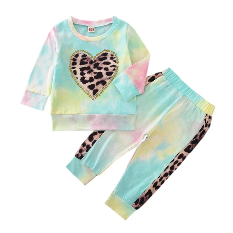 

Autumn Winter Toddler Baby Girl Boy Children Infant Clothes Tie-dye Printed Long Sleeve Tops Shorts Suit Outfit 2Pcs