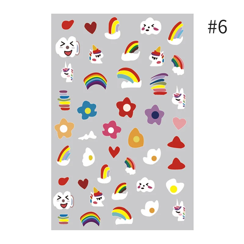 1 лист смешанные узоры милые цветные наклейки на ногти переводные наклейки 3D наклейки s украшения для дизайна ногтей DIY Декор дизайн - Цвет: 6