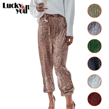 

2020 New Arrive Womens Spring Autumn Sexy Fashion Ruffles Loose Drawstring Casual Loose Pants Ladies Empire Ankle-Length Pants