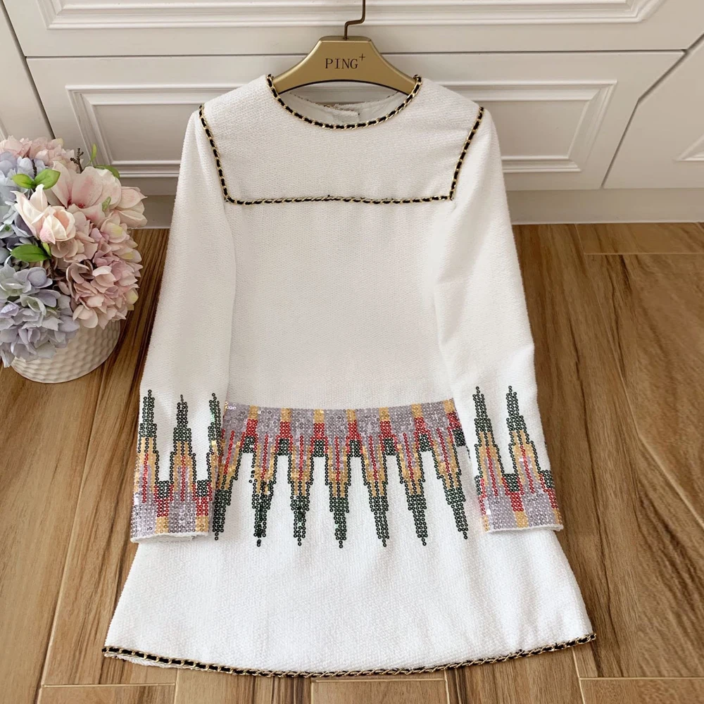 

Red RoosaRosee Designer Women Autumn Long Sleeve Sequin Embroidery Dress Luxury Fashion Party Dresses Female Vestidos Robe Femme