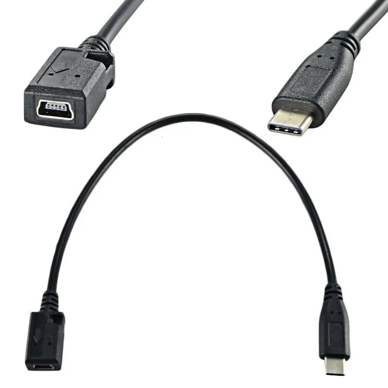 

25cm USB3.1 Type C Male To mini USB 2.0 5Pin Female Data Cable Cord for Nexus 5X 6P 0.25m