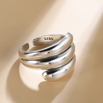 

Kinel Minimalist Style 925 Sterling Silver Ring Vintage Jewelry Geometric Wave Open Rings For Women Party Punk Fine Jewelry