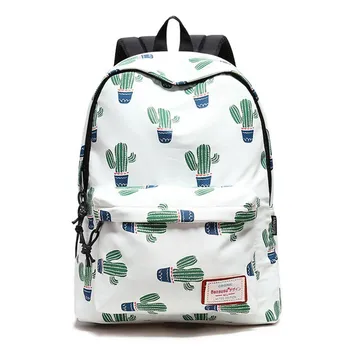 

2019 Laptop Backpack Women Book Schoolbag Green Cactus Printing Book Bag Female School Bagpack for Teens Girls Mochila Rucksack