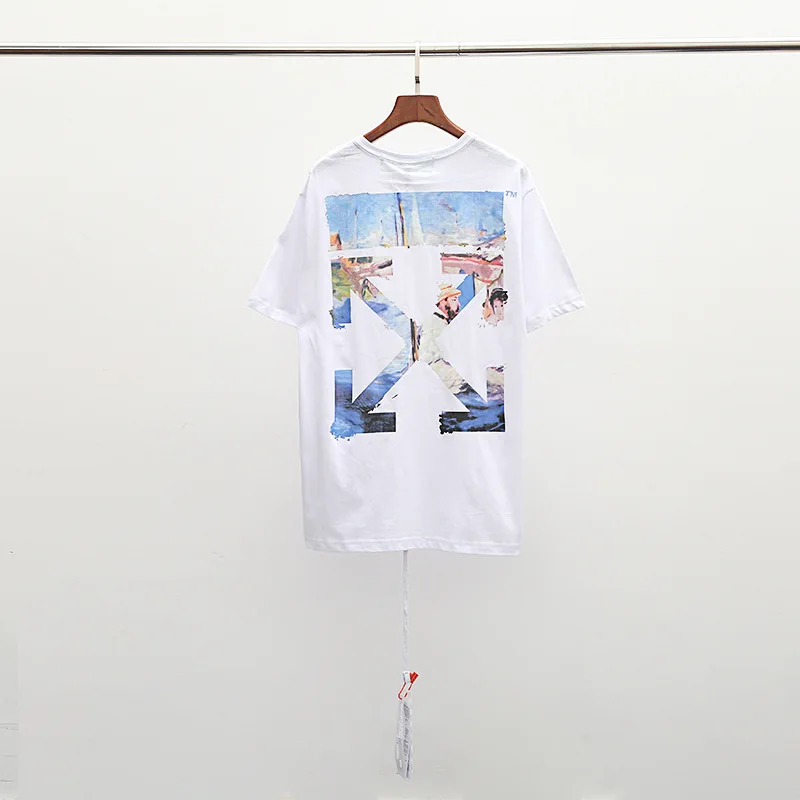 19ss off-white ow картина маслом стрела тренды хип-хоп хлопок короткий рукав Футболка мужская летняя