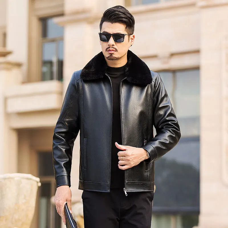 Пальто с отложным воротником из искусственного меха, мужские зимние кожаные куртки, теплые флисовые повседневные Куртки из искусственной кожи для мужчин