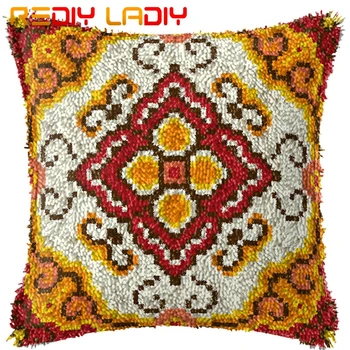 

Latch Hook Kit Make Your Own Cushion Gold Mandala C Pre-Printed Canvas Crochet Pillow Case Latch Hook Cushion Cover Arts & Craft