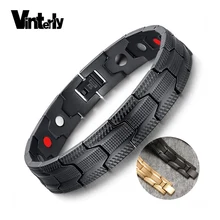 Vinterly, черный мужской браслет, ручная цепочка, энергия здоровья, германий, магнитный браслет, мужские браслеты из нержавеющей стали, ювелирные изделия для мужчин