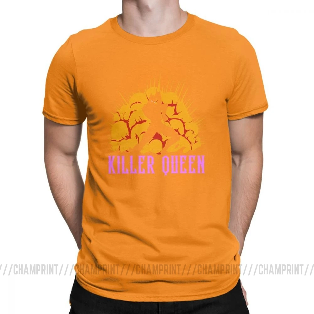Оранжевый Killer queen футболки для мужчин Jojo причудливые приключения одежда высокого качества с коротким рукавом Новинка футболка с круглым вырезом хлопковая футболка - Цвет: Оранжевый