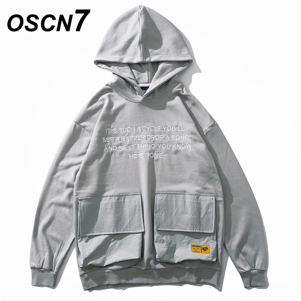 

OSCN7 High Street Casual Pocket Design Loose Sweatshirt Men 2019 Fall Fashion Streetwear Harajuku Oversize Sweatshirt Mens 1823