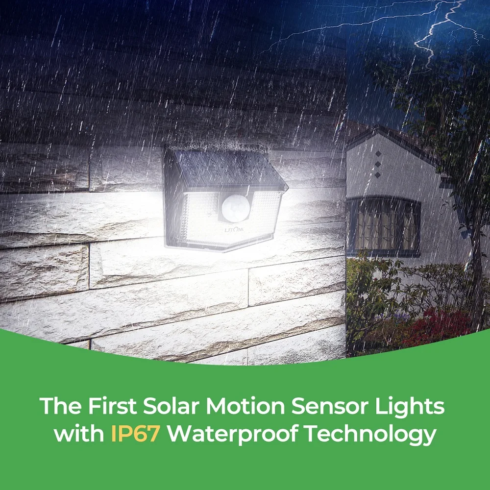 4 Pack LITOM 60 LED Solar Lights Outdoor Garden 270° Wide Angle IPX7 Waterproof Solar Powered Motion Sensor Wireless Wall Lights (6)