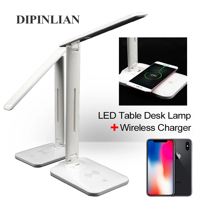 QI Wireless Charger 2 In 1 LED Table Desk Lamp Multi-Function Reading Light with DC 5V USB Charging