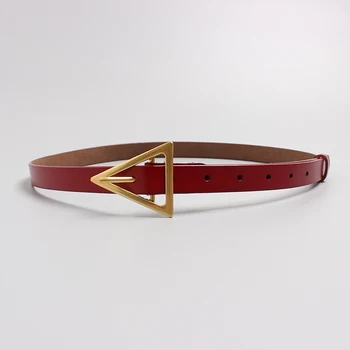 

Women 2020 news gold triangle buckle belt designer leather black belts thin pants belts waistband coffee white camel red