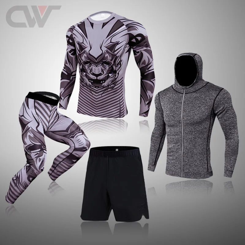 mens matching sets Mens Running Set Compression Thermal Underwear Sport Long Sleeves T Shirts Fitness Rashguard Men Gym Leggings Clothes Tight Suit mens loungewear sets Men's Sets