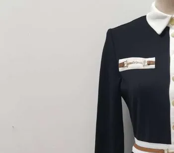 

Women Autumn Long Sleeve Pleated Dress Patchwork Preppy Style Buttons Female Mini Dresses
