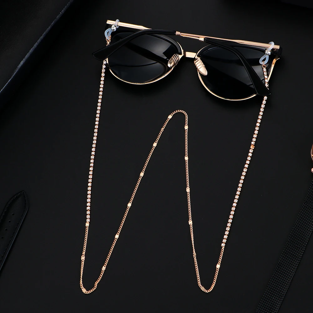 Женские солнцезащитные очки с цепочкой, жемчужные стразы, держатель для очков, ремешок, ожерелье, держатель из нержавеющей стали, аксессуары для очков