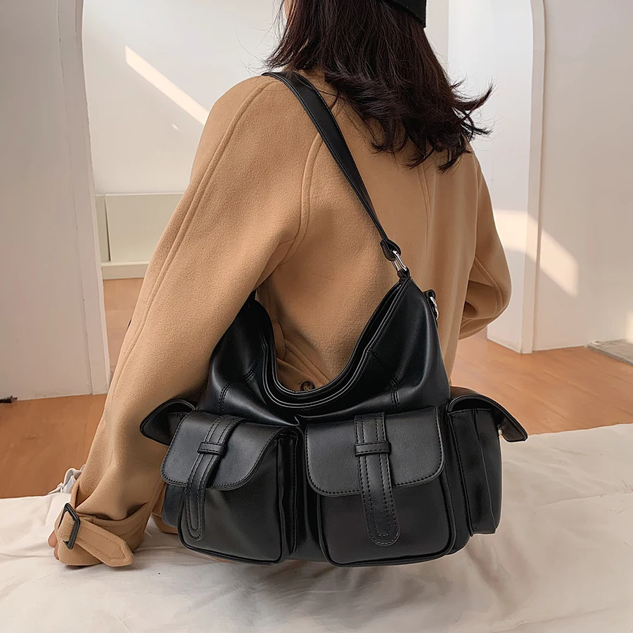

Designer Large Capacity Shoulder Bag PU Leather Multiple Pockets Crossbody Bags for Women 2021 Vintage Hand Bags Women's Handbag
