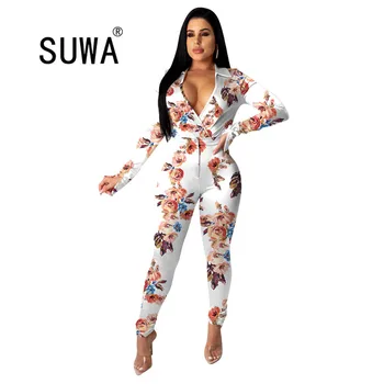 

Women Two Piece Set Floral Printed Long Sleeve Turn Down Collar Top & High Waist Bodycon Skinny Pants Work Suits Tracksuit