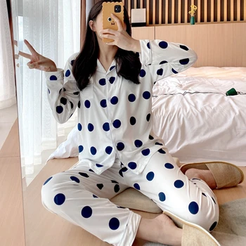 

Women's Autumn&Winter Cartoon Cotton Pajamas Long Sleeve Pajama Set Trousers Home Clothes Sexy Sleepwear Pijama Mujer