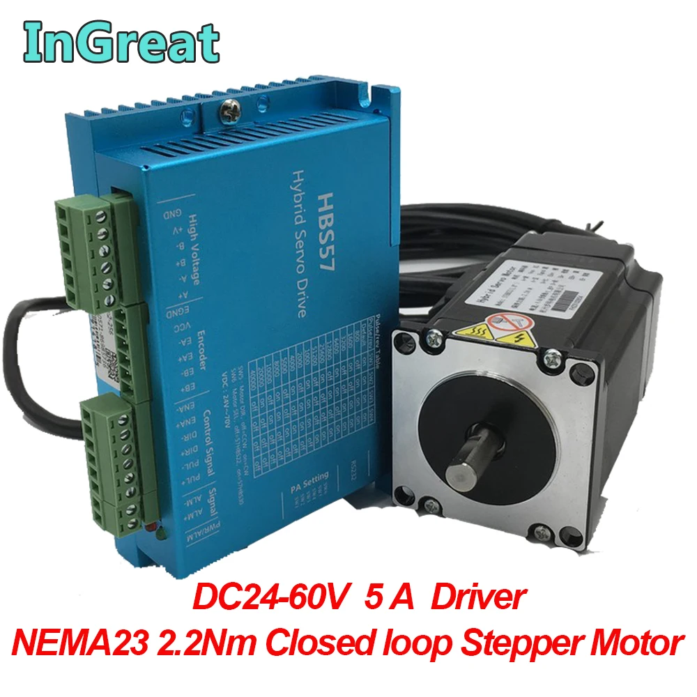 NEMA23 57mm Flange 2.2Nm Closed loop Stepper Motor&Drive Kit 314Oz-in DC24-60V Easy Servo for CNC Mill Engraving machine
