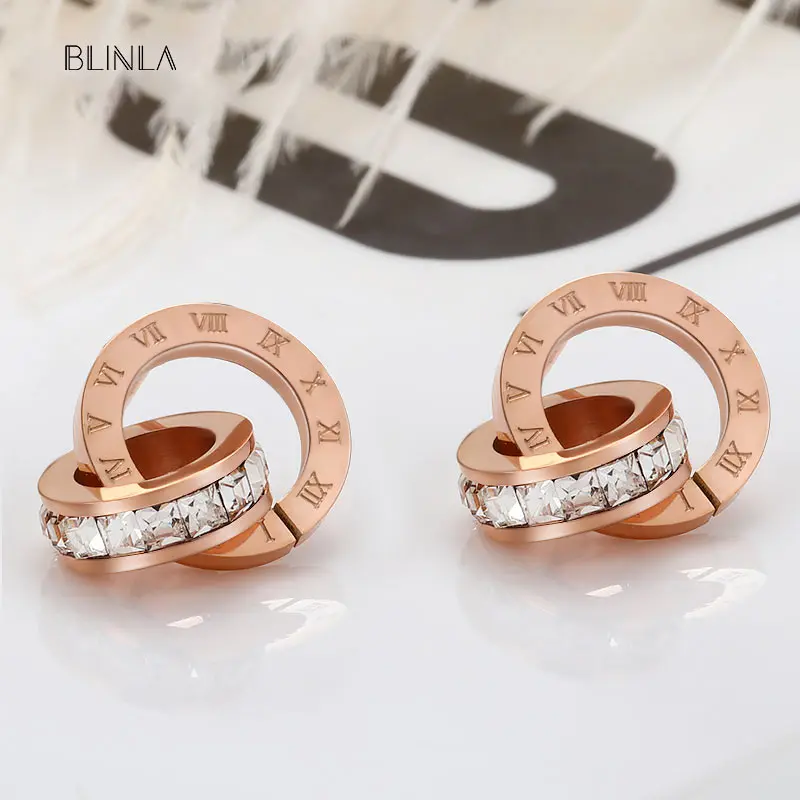 BLINLA модные роскошные корейские круглые серьги-гвоздики с римскими цифрами для женщин браслет для мужчин золотые серебряные циркониевые серьги ювелирные изделия