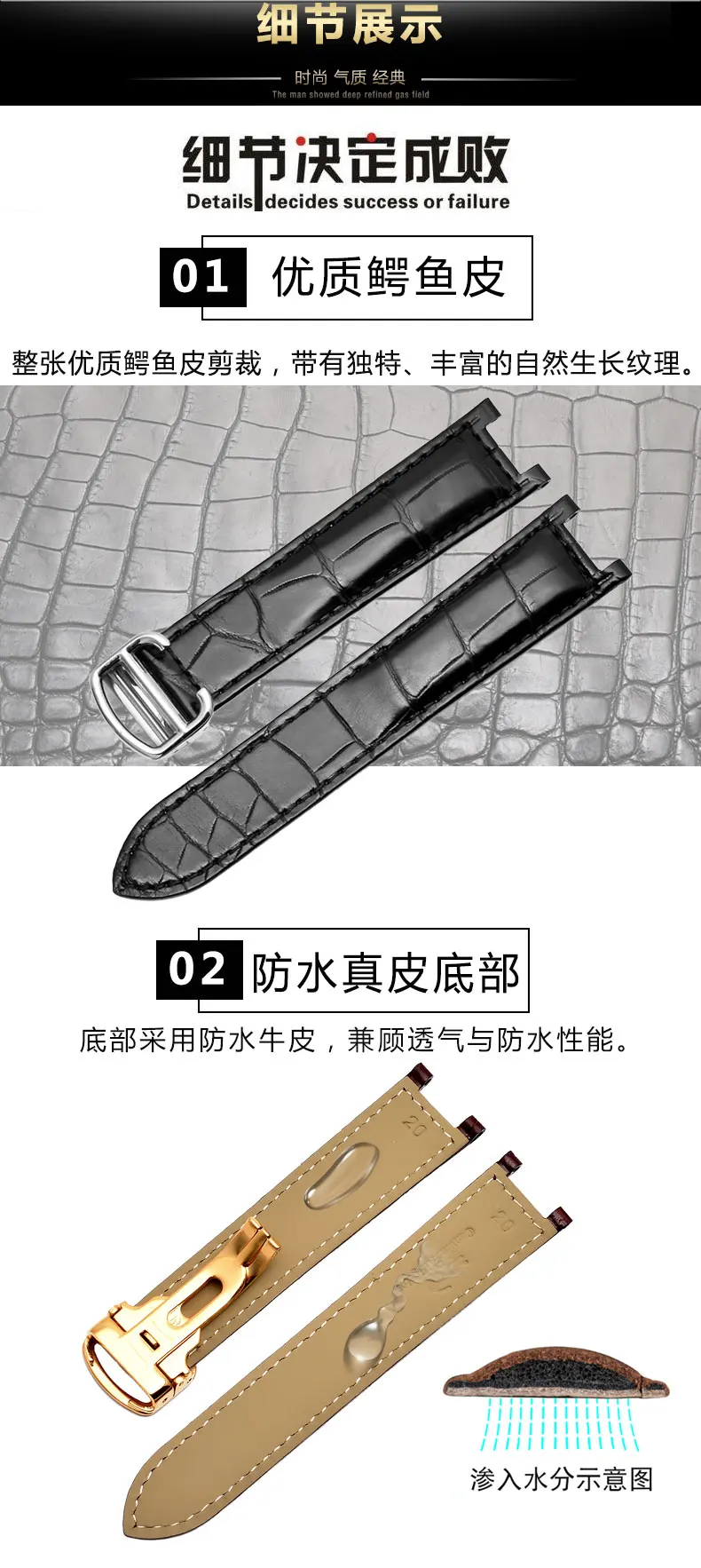 16 мм, 18 мм, 20 мм, 21 мм, вогнутый кожный ремешок для часов из кожи аллигатора, ремешок для часов Cartier, Паша, Паша, серия, складной b