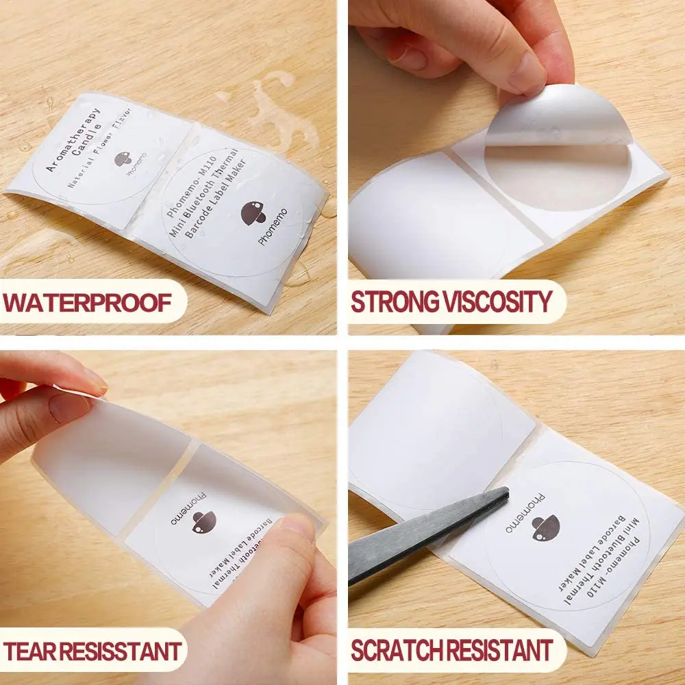Thermal Label Sticker Only fit Phomemo M200 Printer Big Papel Self-Adhesive Square Round Papel 1 Roll/Box Printer Sticker Paper Printing Label Sticker
