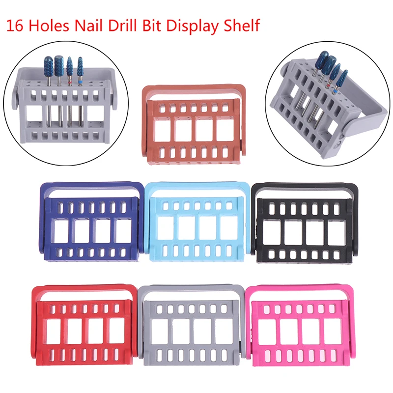 1pc 16 Holes Nail Drill Bit Holder Stand Manicure Utensil Plastic Cover With Adjustable Handle Grinding Head Displayer Accessory