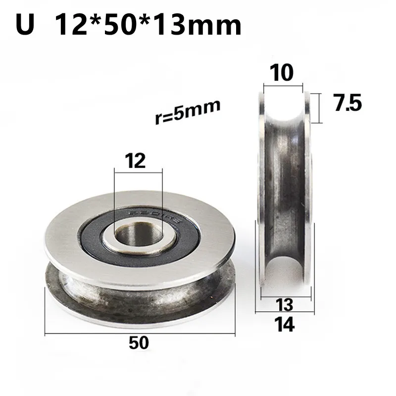 4pcs V/U 그루브 라디안 반경 3mm 6301RS 베어링 강철 풀리 12*50*13mm 가이드 롤러 와이어 로프 리프팅 풀리
