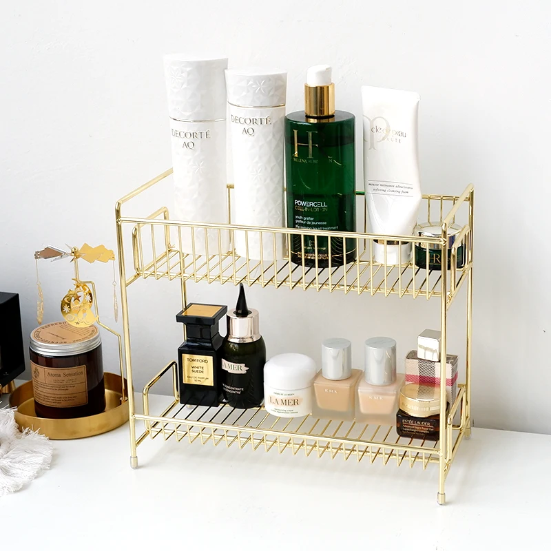 2 Layers Metal Cosmetics Storage Rack Bathroom Makeup Organizer Kitchen