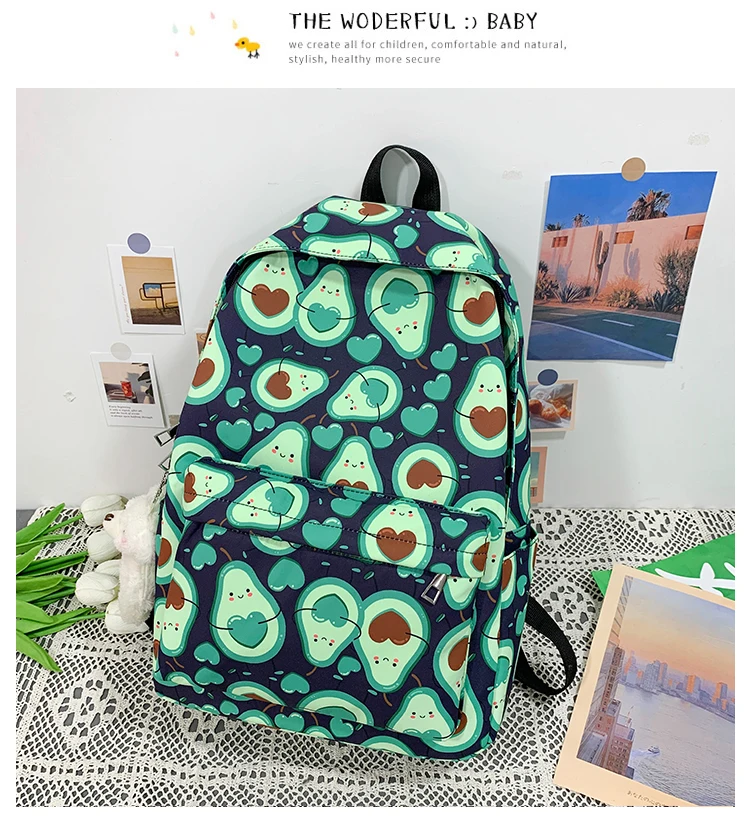 2022 Summer New Avocado Backpack Fashionable Cute Little Fresh Women's Nylon Backpack College Style Teen Girl Student Schoolbag