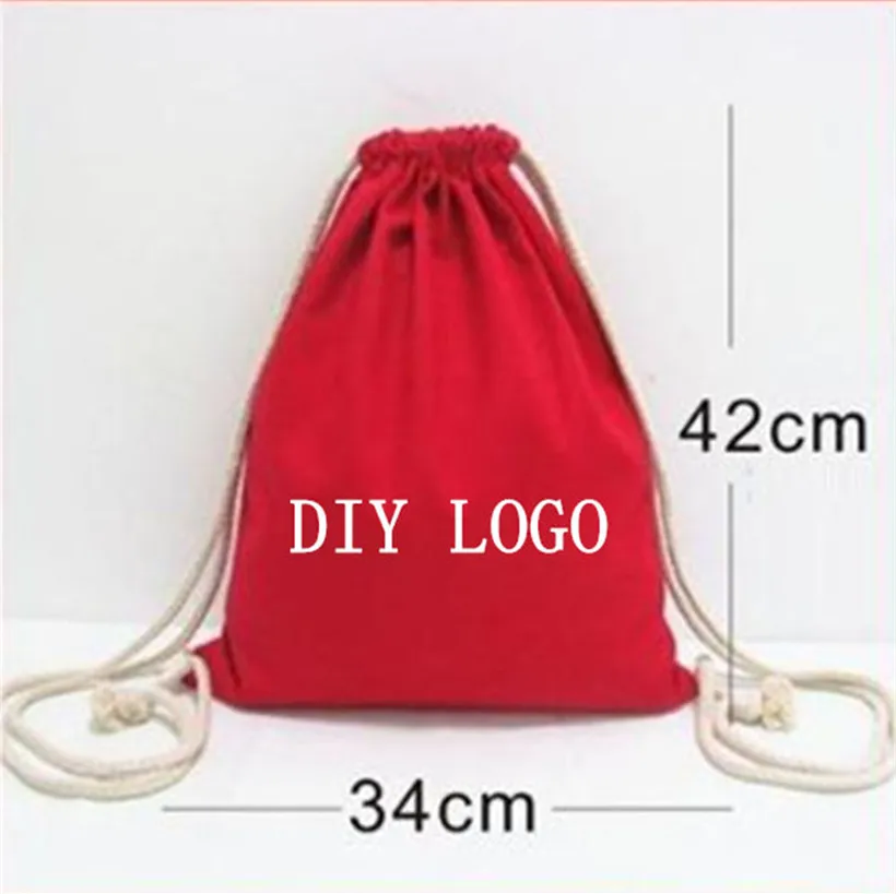 

[Wanben] 5pcs/lot Custom printed LOGO solid color canvas drawstring beam pocket pull rope bag colorful cotton backpack