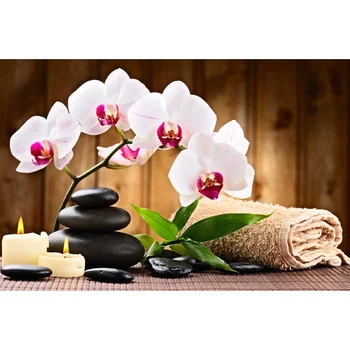 

DIY 5D Diamond Painting Cross Stitch White flowers candle scenery Home Decor Full Rhinestone Mosaic Diamond Embroidery
