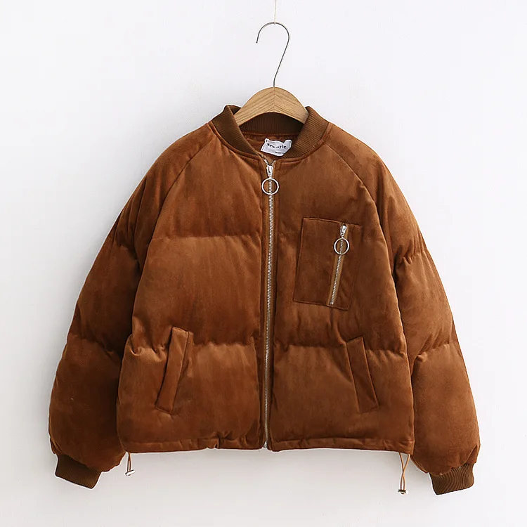 

2017 Autumn New Arrival Versatile Baseball Collar Long Sleeve Zipper Warm Velvet Cotton Coat Cotton-padded Clothes