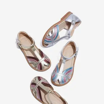 

2020 New Girl Kid Child Velcro Closed-toe Soft-soled Shoes Roman Sandals With Light Breathable Soft For Children Pu Leather