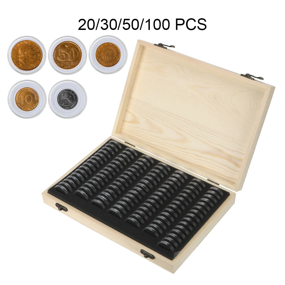 

Коробка для хранения монет с регулируемой подкладкой, регулируемый антиоксидантный деревянный памятный чехол для коллекции монет 20/30/50/100 шт.